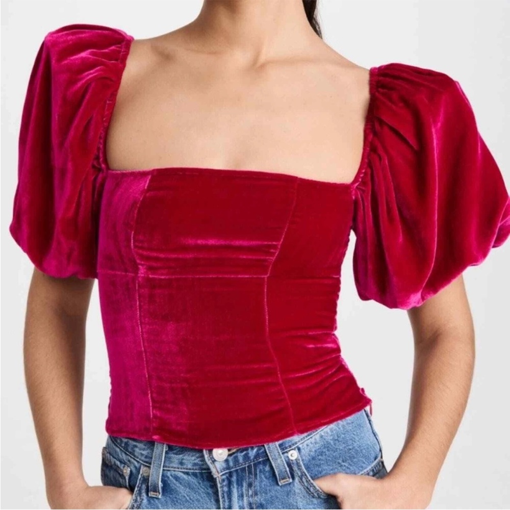 Reformation Luka Velvet Puffed Sleeve Top